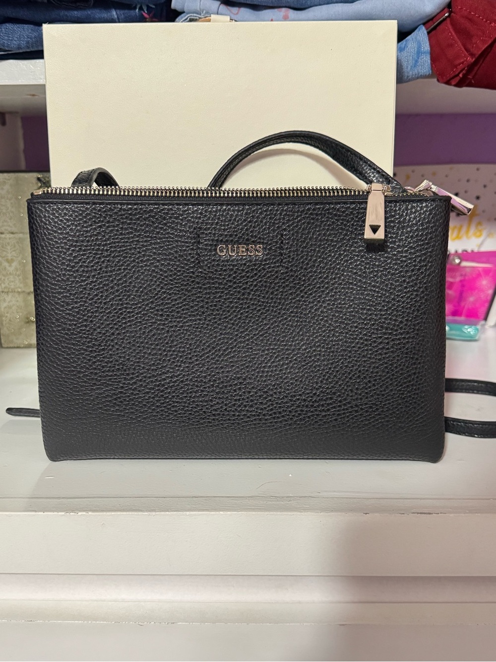 Guess Black Faux Leather Zip Crossbody